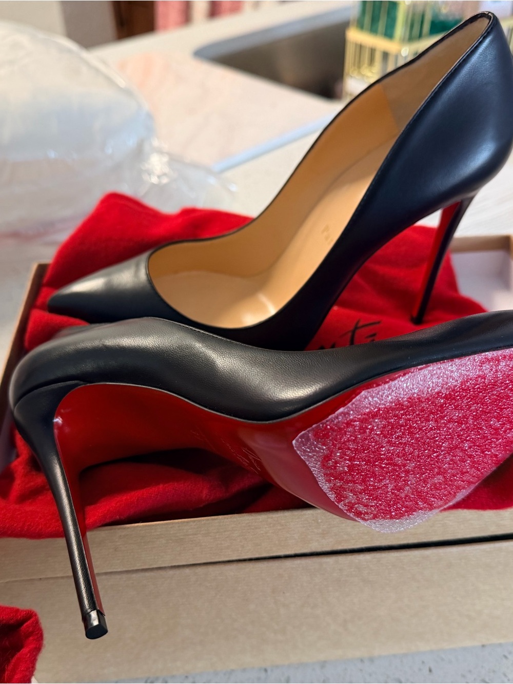 Christian Louboutin Black Leather Stiletto Pumps with Red Soles